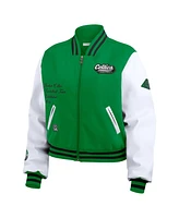 Wear By Erin Andrews Women's Kelly Green/White Boston Celtics Cropped Varsity Full-Zip Jacket