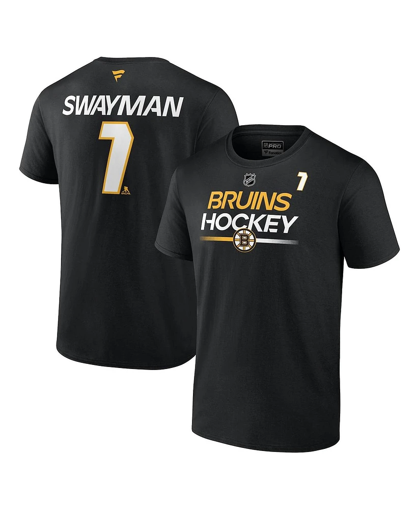 Fanatics Men's Jeremy Swayman Black Boston Bruins Authentic Pro Prime Name Number T-Shirt