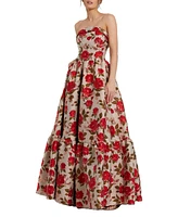 Mac Duggal Women's Brocade Strapless Floral Gown With Ruffle Hem