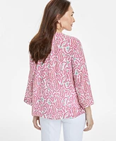 Jm Collection Women's Printed Split-Neck 3/4-Sleeve Top, Exclusively at Macy's