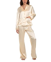 Linea Donatella Women's Satin Jacquard Striped Pajama Set