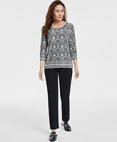 Jm Collection Women's Printed Jacquard 3/4-Sleeve Top, Exclusively at Macy's