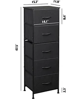 Wlive Fabric Dresser 5-Drawer Tall for Bedroom Storage Organizer with Bins Wood Top Sturdy Steel Frame Chest of Drawers Clo