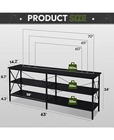 Wlive Tv Stand for 65 70 inch Entertainment Center with Storage Industrial Console Living Room Long 63" Cabinet Metal Frame