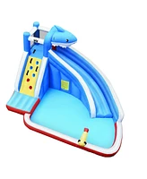 Gymax Inflatable Water Park Bounce House Slide Shark w/ Climbing Wall Splash Pool