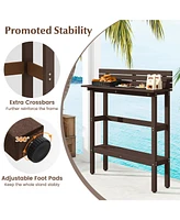 Gouun 48 Inch Patio Pub Height Table with Storage Shelf and Adjustable Foot Pads