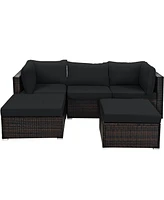 Gouun 5 Pieces Patio Rattan Sofa Set with Cushion and Ottoman