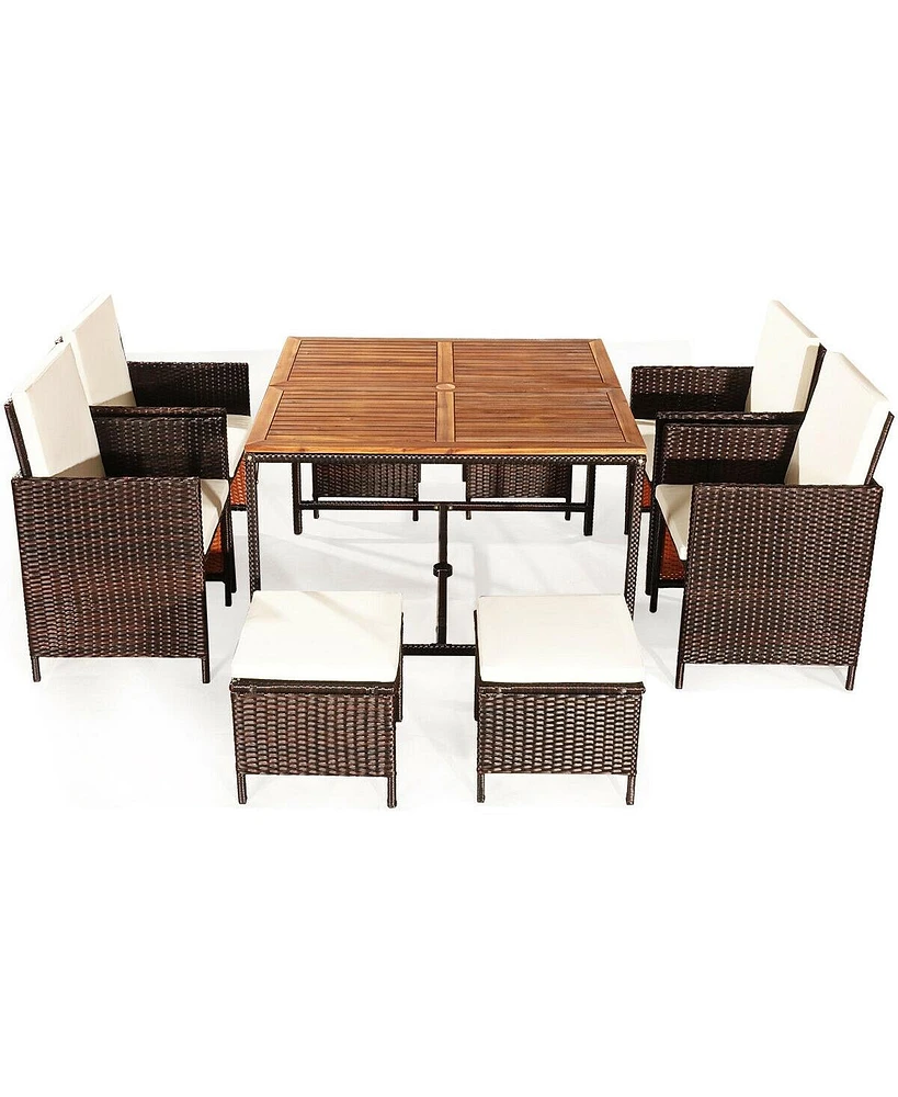 Gouun 9 Pieces Patio Rattan Dining Cushioned Chairs Set