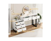 gaomon Vanity Desk with Mirror and Lights, Small Makeup Vanity with 5 Drawers for Bedroom