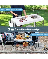 Gouun 2 in 1 Folding Fish Cleaning Table with Sink and Faucet for Patio Bbq