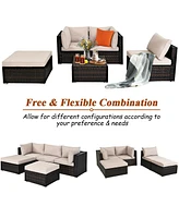 Gouun 5 Pieces Patio Rattan Sofa Set with Cushion and Ottoman