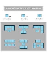 Gouun 7 Pieces Sectional Wicker Furniture Sofa Set with Tempered Glass Top-Peacock