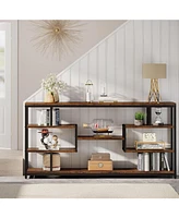 Tribesigns 70.87" Console Tables for Living Room, 5-Tier Narrow Long Sofa Tables with Open Storage Shelves, Rustic Entryway Tables with Metal Frame, B