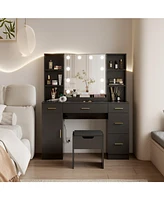gaomon Vanity Desk With Led Lighted Mirror