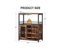 gaomon 3-Tier Wine Bar Cabinet with Led Lights, Detachable Wine Rack and Storage Space, Buffet Cabinet with Glass Holder and Mesh Door, for Kitchen