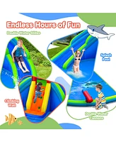 Gymax Inflatable Waterslide Wet & Dry Bounce House w/Upgraded Handrail & 780W Blower
