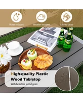 Gouun Modern Rectangular Patio Table with Plastic Wood Tabletop and Rustproof Aluminum Frame