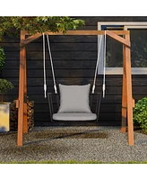 Gouun Single Person Hanging Seat with Woven Rattan Backrest for Backyard