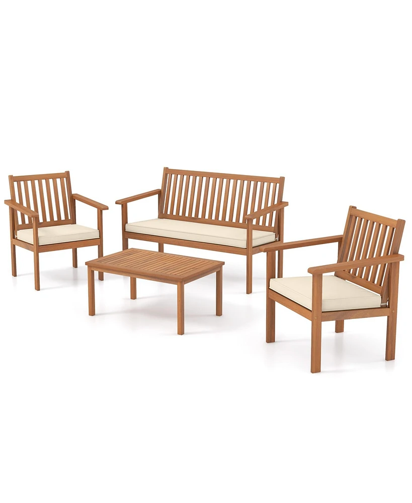 Gouun 4 Piece Patio Wood Furniture Set Acacia Wood Sofa Set with Loveseat-Off