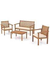 Gouun 4 Piece Patio Wood Furniture Set Acacia Wood Sofa Set with Loveseat-Off