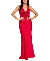 B Darlin Juniors' Sleeveless Satin 3D Rose Gown, Created for Macy's