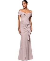 Xscape Women's Metallic Off-The-Shoulder Ruffled Gown