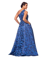 Xscape Women's One-Shoulder Metallic Jacquard Gown