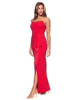 Xscape Women's Strapless Side-Drape Scuba Crepe Gown