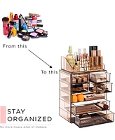 Sorbus Medium Makeup Organizer Set - (3 Large / 4 Small Drawers/Top Tray) Brown