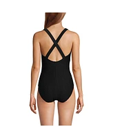 Lands' End Women's Texture Tugless X-Back One Piece Swimsuit