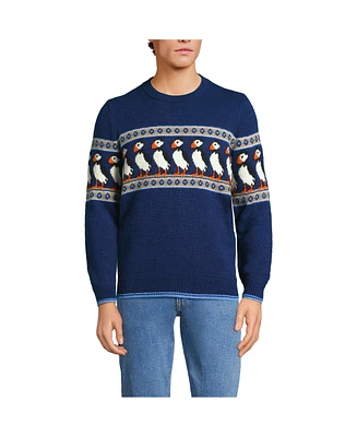 Lands' End Men's Long Sleeve Puffin Crewneck Sweater