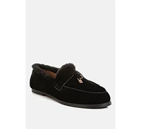 Rag & Co Ohrid Suede Faux Fur Flat Loafers