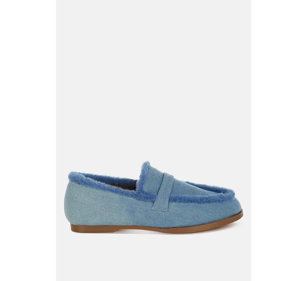 Rag & Co Nivena Fur Detail Denim Loafers