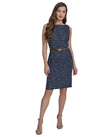 Halston Women's Textured Stripe Knit Sleeveless Dress