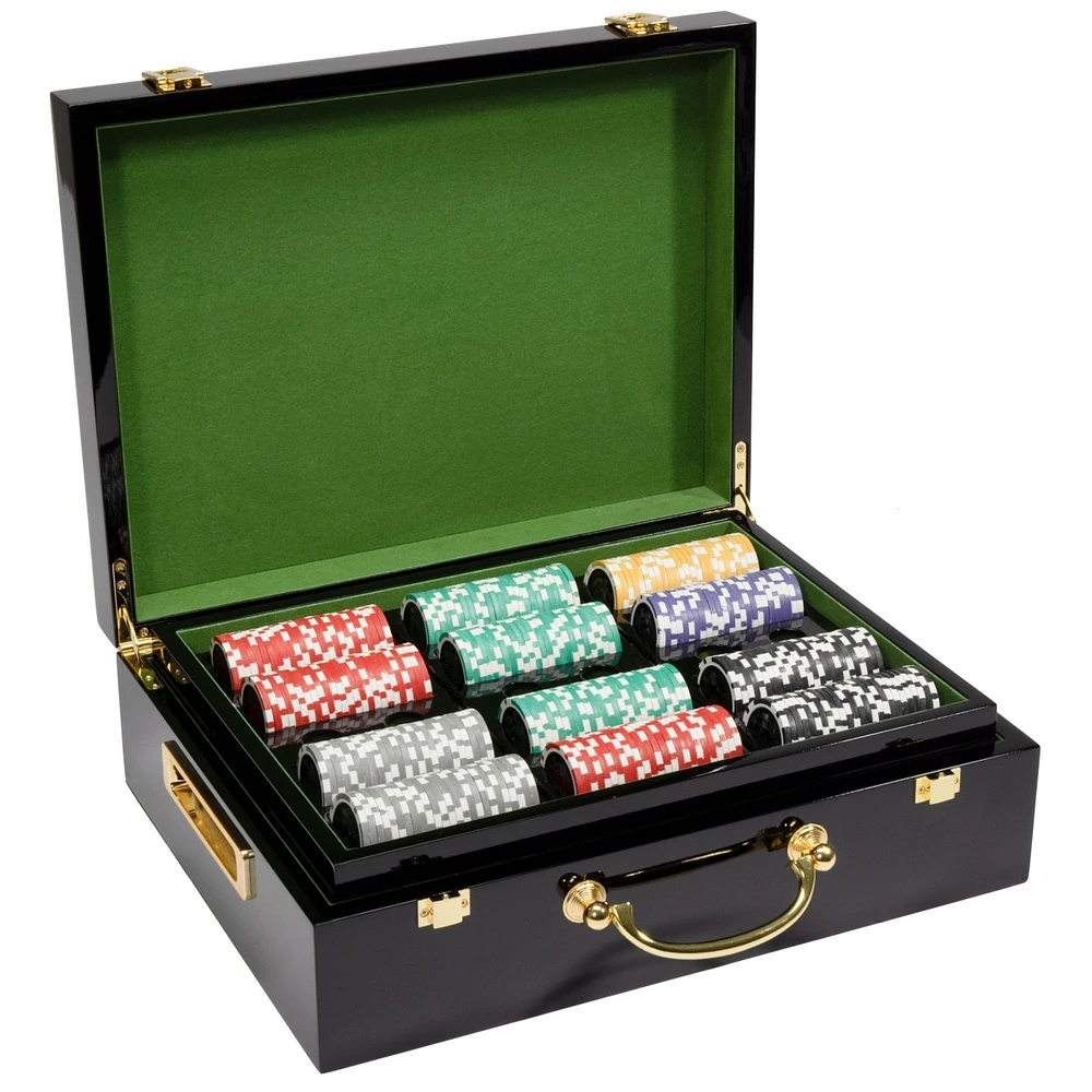 Slickblue Ace Casino Poker Chip Set in Hi Gloss Wood Case (500 Count) Clay Composite