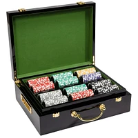 Slickblue Ace Casino Poker Chip Set in Hi Gloss Wood Case (500 Count) Clay Composite