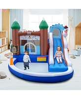 Gymax 6-in-1 Winter Theme Snowman Inflatable Castle Kids Bounce House with 680W Blower