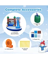 Gymax 6-in-1 Winter Theme Snowman Inflatable Castle Kids Bounce House with 680W Blower