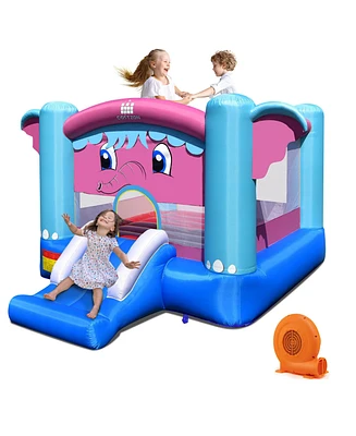 Gymax Inflatable Bounce House 3-in-1 Elephant Theme Inflatable Castle w/ 680W Blower