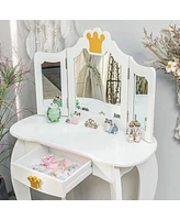 gaomon Kids Vanity Set, 2-in-1 Princess Makeup Table with Tri-Folding Mirror & Drawer, Stool, Toddler Vanity, Pretend Play Vanity Set for Kids