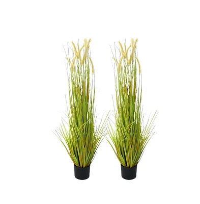 gaomon 2Pcs 4Ft Artificial Grass with Pots, Wheat Grass Green Leaves Fake Plants, Realistic Foxtail Grass Pampas Grass Plants for Home Garden