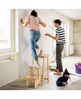 Gouun Kids 3-in-1 Rubber Wood 3 Tier Folding Step Stool Ladder Storage Shelf