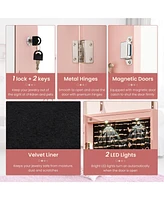 Gouun Wall and Door Mounted Mirrored Jewelry Cabinet with Lights