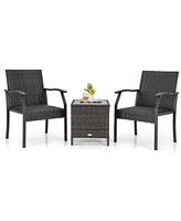 Gouun 3 Piece Patio Wicker Chair Set with Quick Dry Foam Cushions All Weather