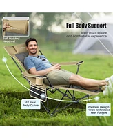 Gouun Camping Lounge Chair with Detachable Footrest Adjustable Backrest-Khaki