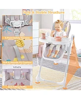 Gouun 3-In-1 Convertible Highchair with Adjustable Height and 5-Point Safety Belt and Lockable Wheels