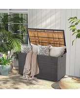 Gouun 134 Gallon Rattan Storage Box with Zippered Liner and Solid Acacia Wood Top