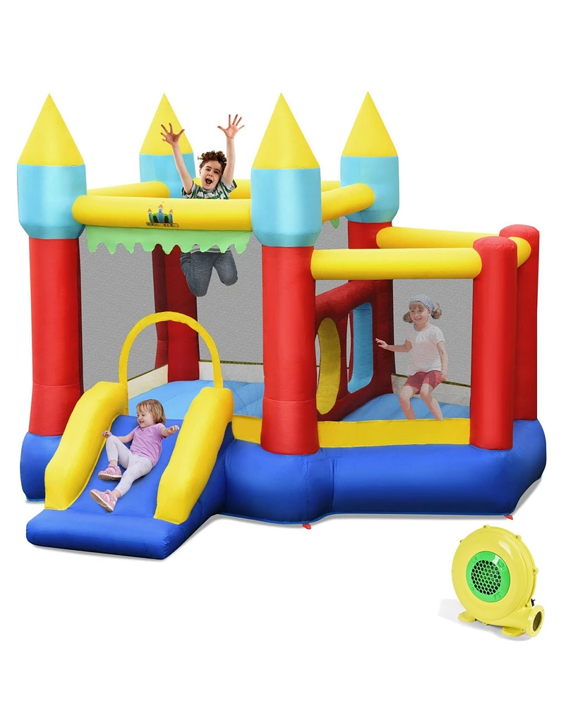 Gymax Inflatable Bounce House Slide Jumping Castle w/ Tunnels Ball Pit & 480W Blower