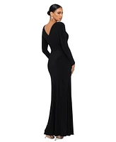 Xscape Women's Corset-Bodice Long-Sleeve Side-Slit Gown