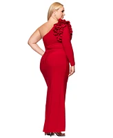 Xscape Plus Ruffled One-Shoulder Jersey Gown